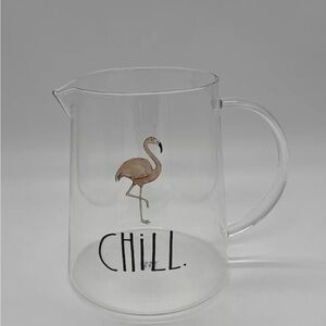 Rae Dunn Clear Glass Pitcher CHILL. Pink Flamingo Outdoor Dining Cocktail